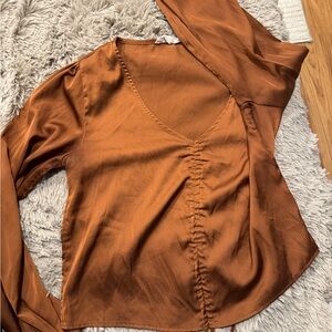 Chic V-Neck Women's Blouse in Rich Brown
